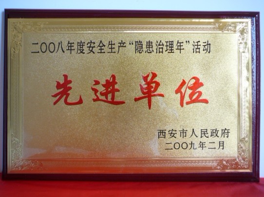 2009年2月，被西安市人民政府評為2008年度安全生產(chǎn)“隱患治理年”活動先進單位